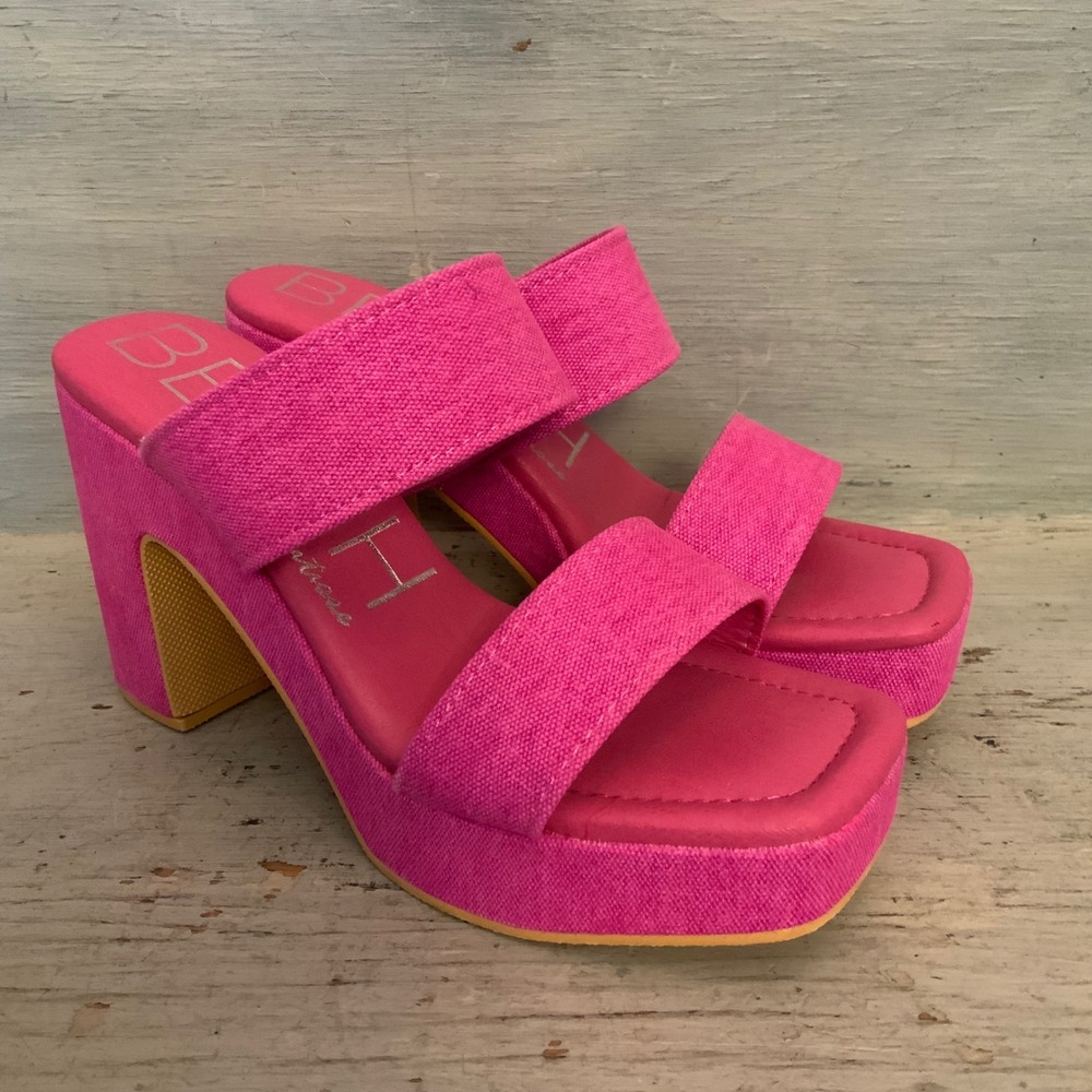 Beach by Matisse Hot Pink Two Band Chunky Platform High Heel Sandals Size 8M LN